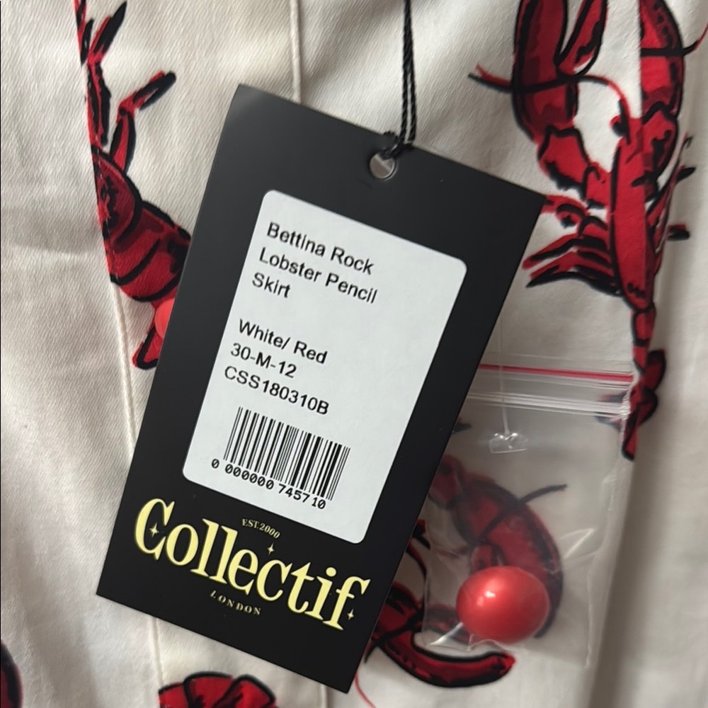 Collectif White Skirt with Red Lobster Design - Picture 2 of 2